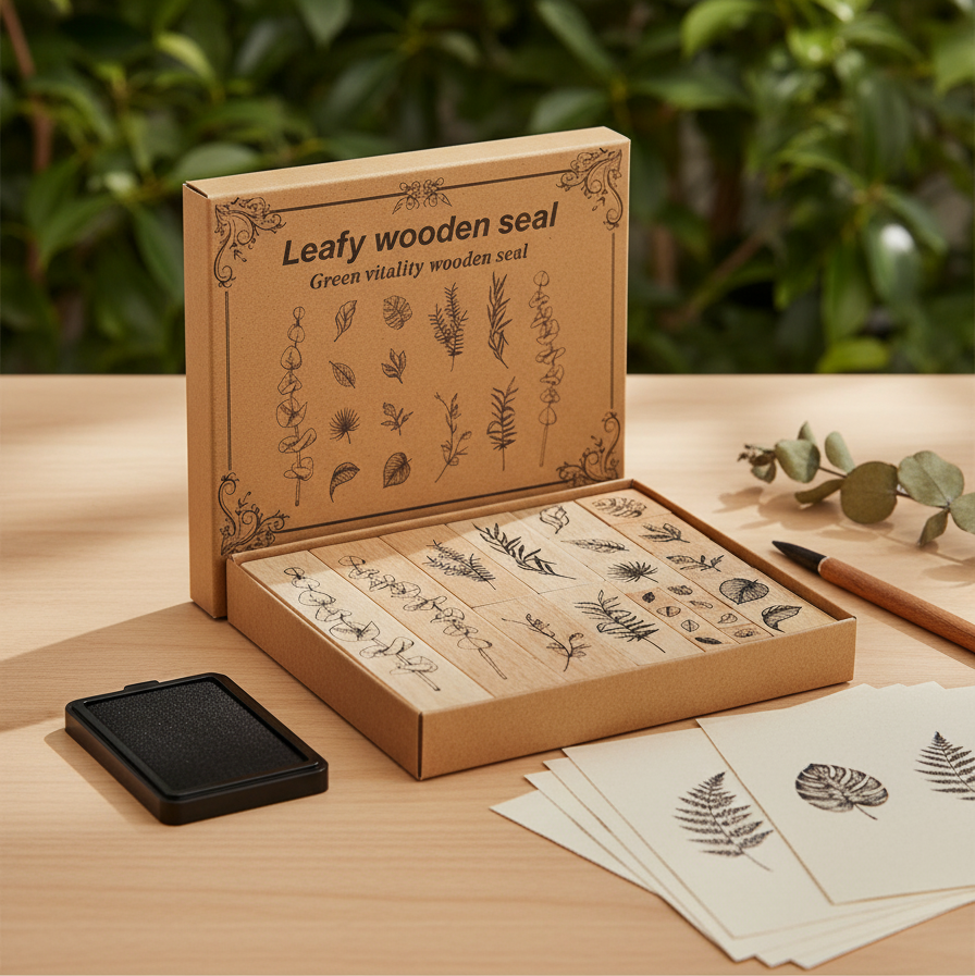 Natural Leaf & Flower Wooden Stamps 30 Piece Set