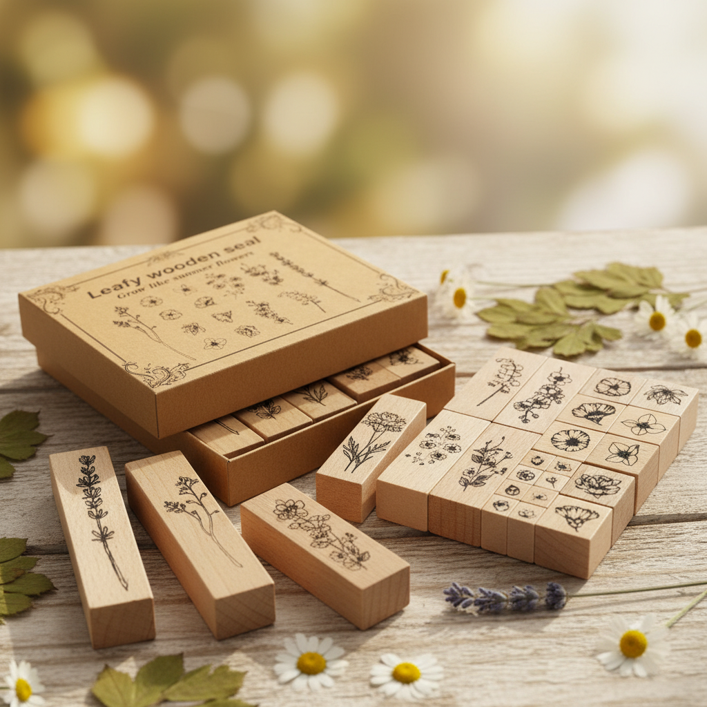 Natural Leaf & Flower Wooden Stamps 30 Piece Set